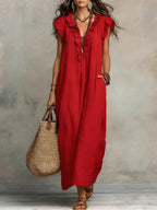 Women’s Relaxed Ruffle V-Neck Maxi Dress