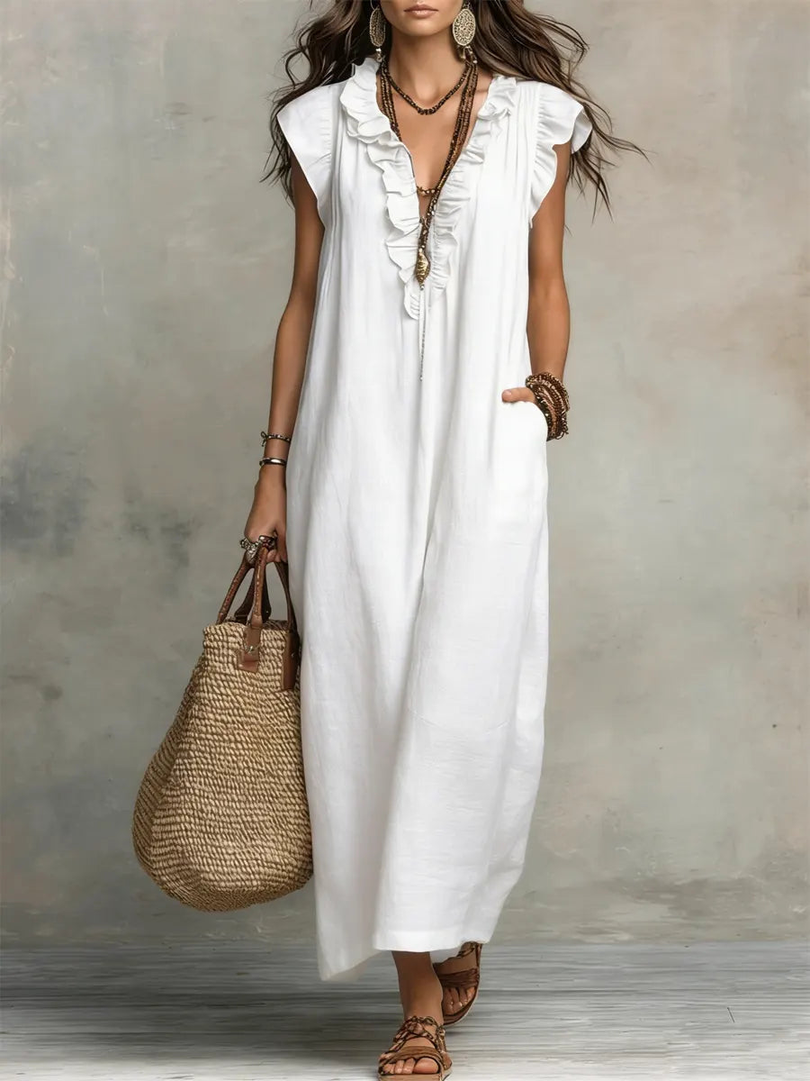 Women’s Relaxed Ruffle V-Neck Maxi Dress
