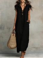Women’s Relaxed Ruffle V-Neck Maxi Dress