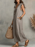Women’s Relaxed Ruffle V-Neck Maxi Dress