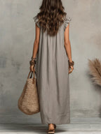 Women’s Relaxed Ruffle V-Neck Maxi Dress