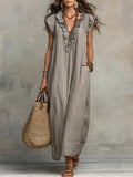 Women’s Relaxed Ruffle V-Neck Maxi Dress