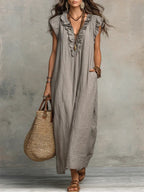 Women’s Relaxed Ruffle V-Neck Maxi Dress