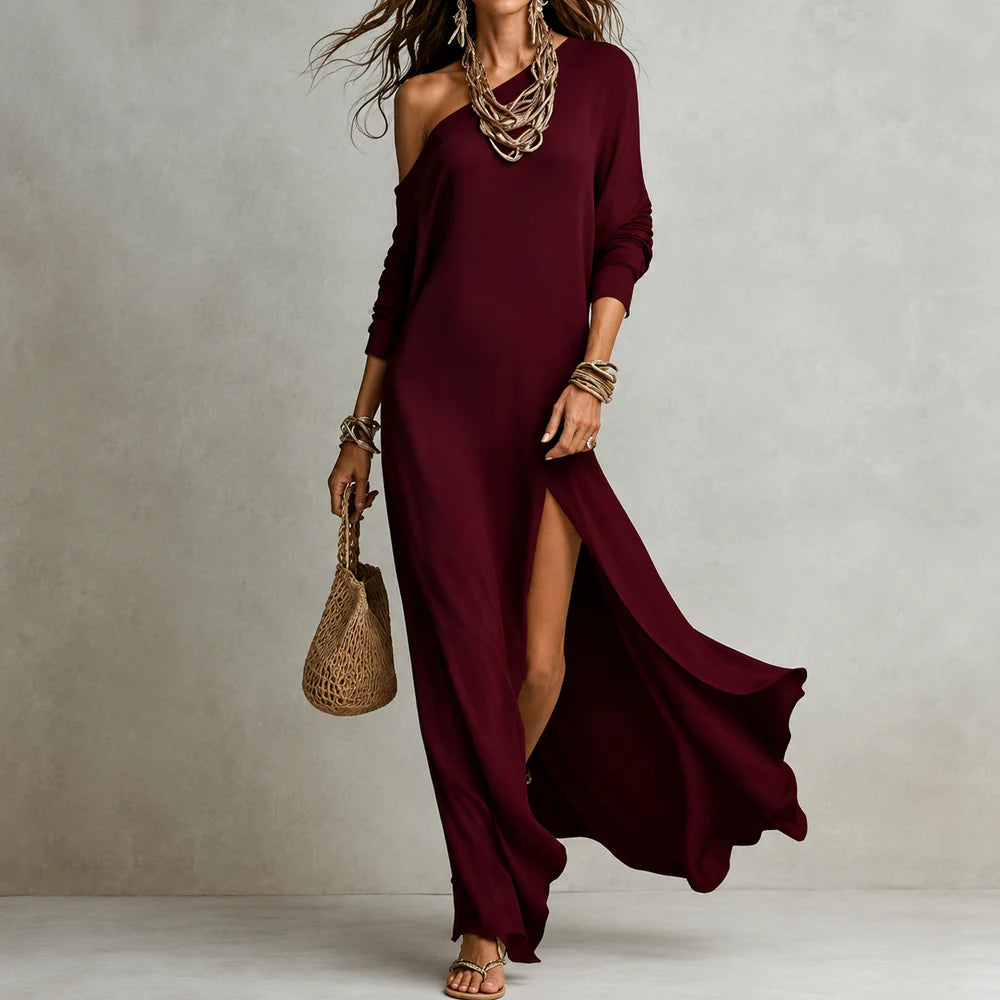 Women’s One-Shoulder Long Sleeve Maxi Dress