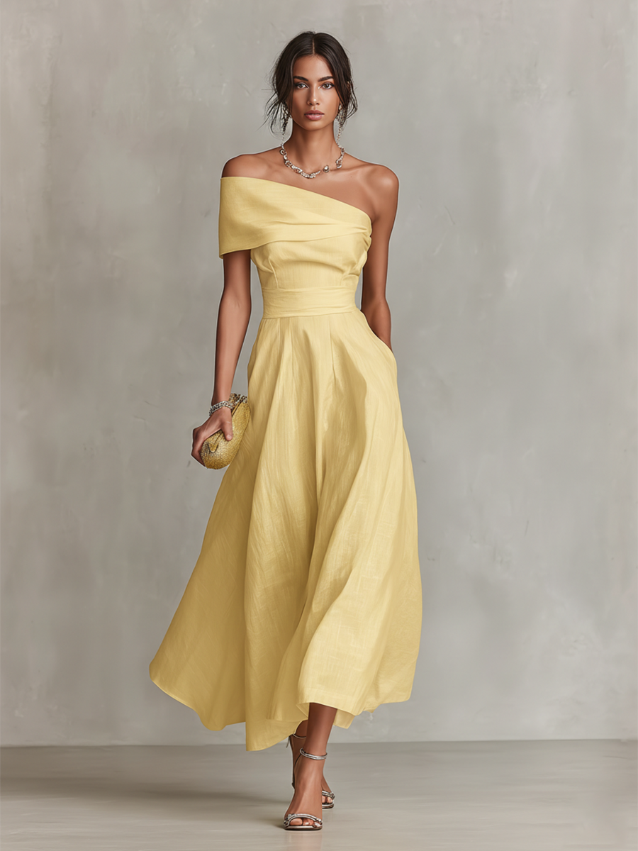 Women’s One-Shoulder Full-Skirt Midi Dress