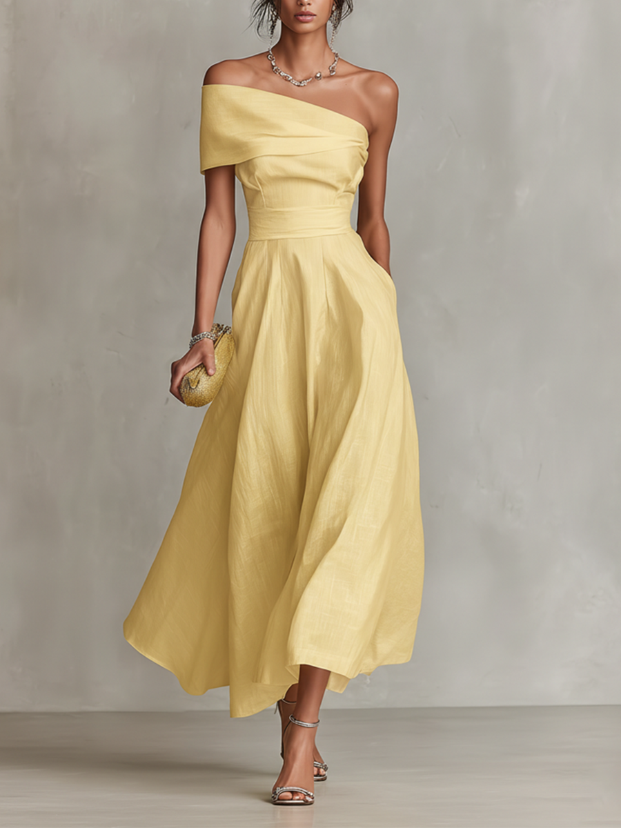 Women’s One-Shoulder Full-Skirt Midi Dress