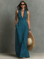 Women’s Sleeveless Button-Front Maxi Dress