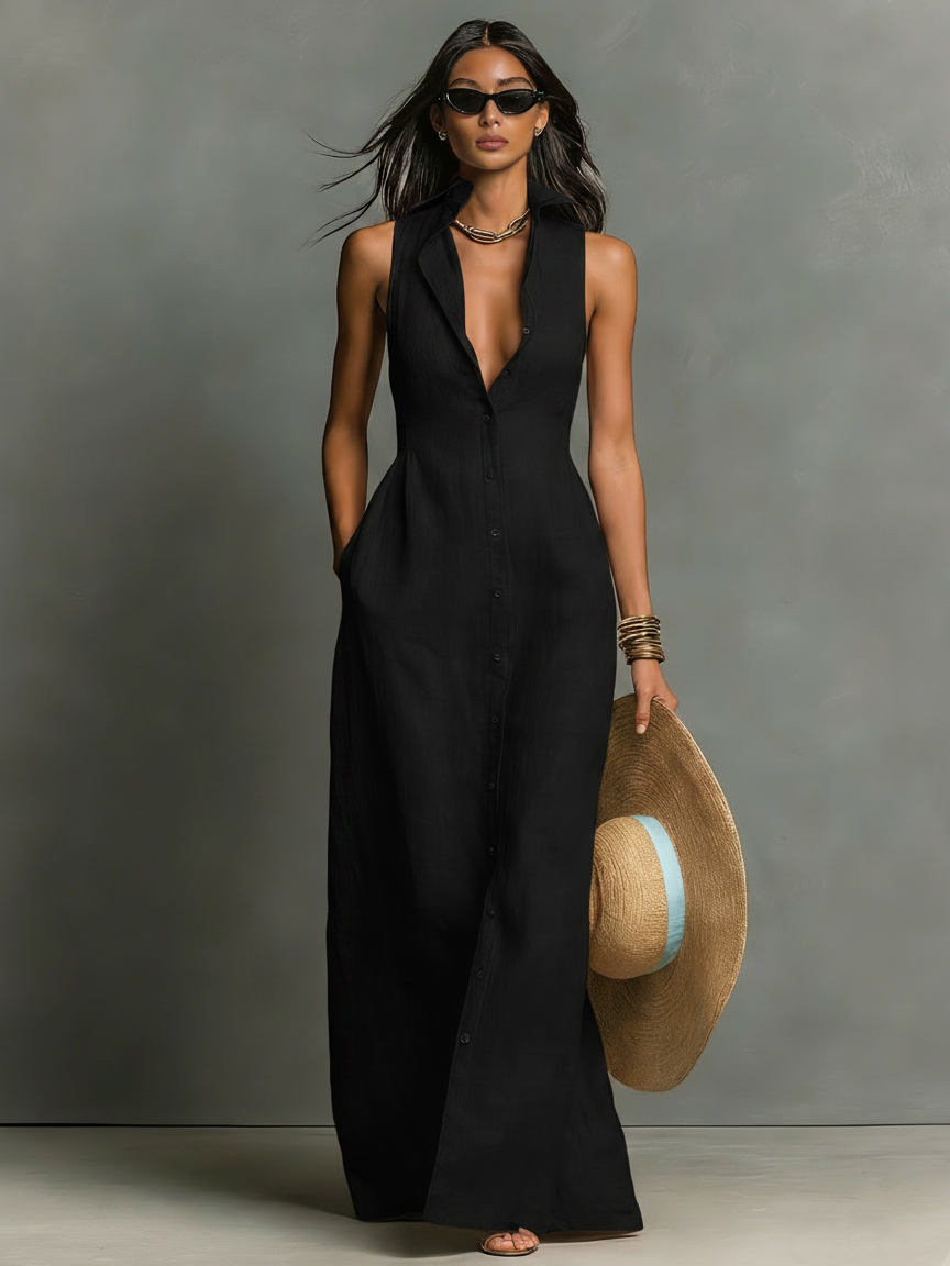 Women’s Sleeveless Button-Front Maxi Dress