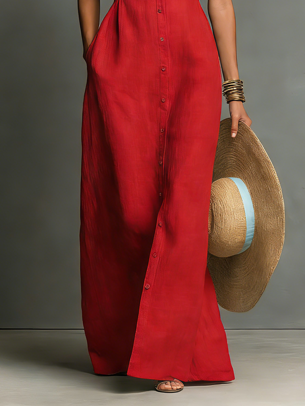 Women’s Sleeveless Button-Front Maxi Dress