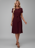 Women’s Tie-Waist Pleated Midi Dress