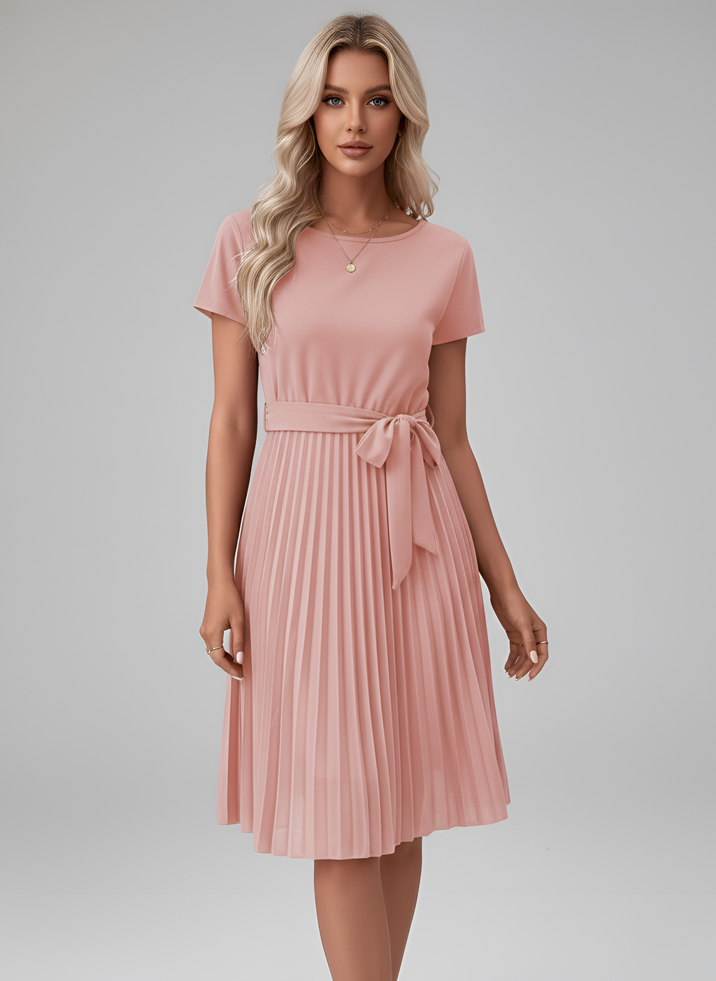 Women’s Tie-Waist Pleated Midi Dress