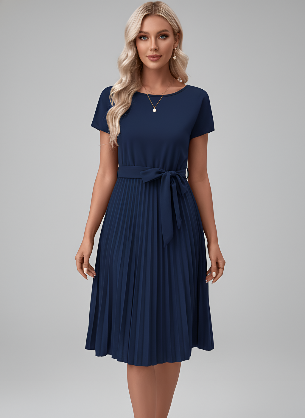 Women’s Tie-Waist Pleated Midi Dress