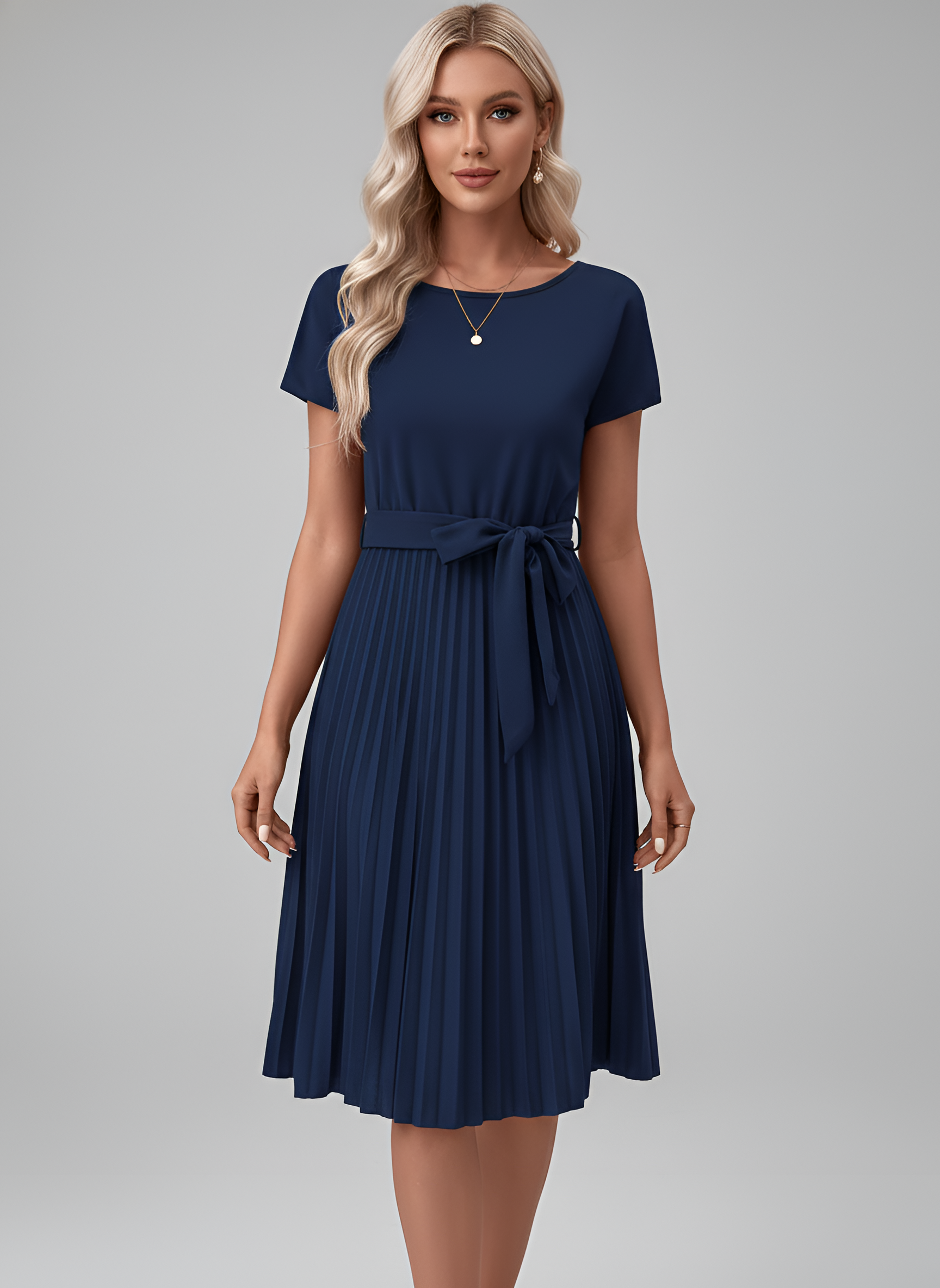 Women’s Tie-Waist Pleated Midi Dress