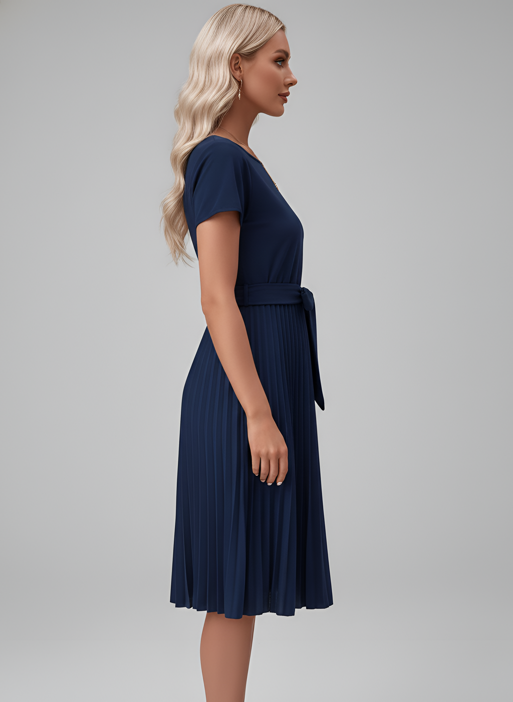 Women’s Tie-Waist Pleated Midi Dress