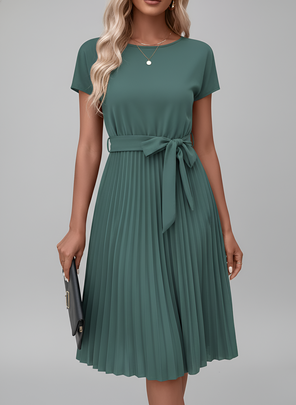 Women’s Tie-Waist Pleated Midi Dress
