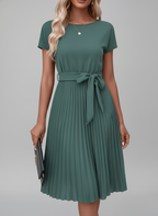 Women’s Tie-Waist Pleated Midi Dress