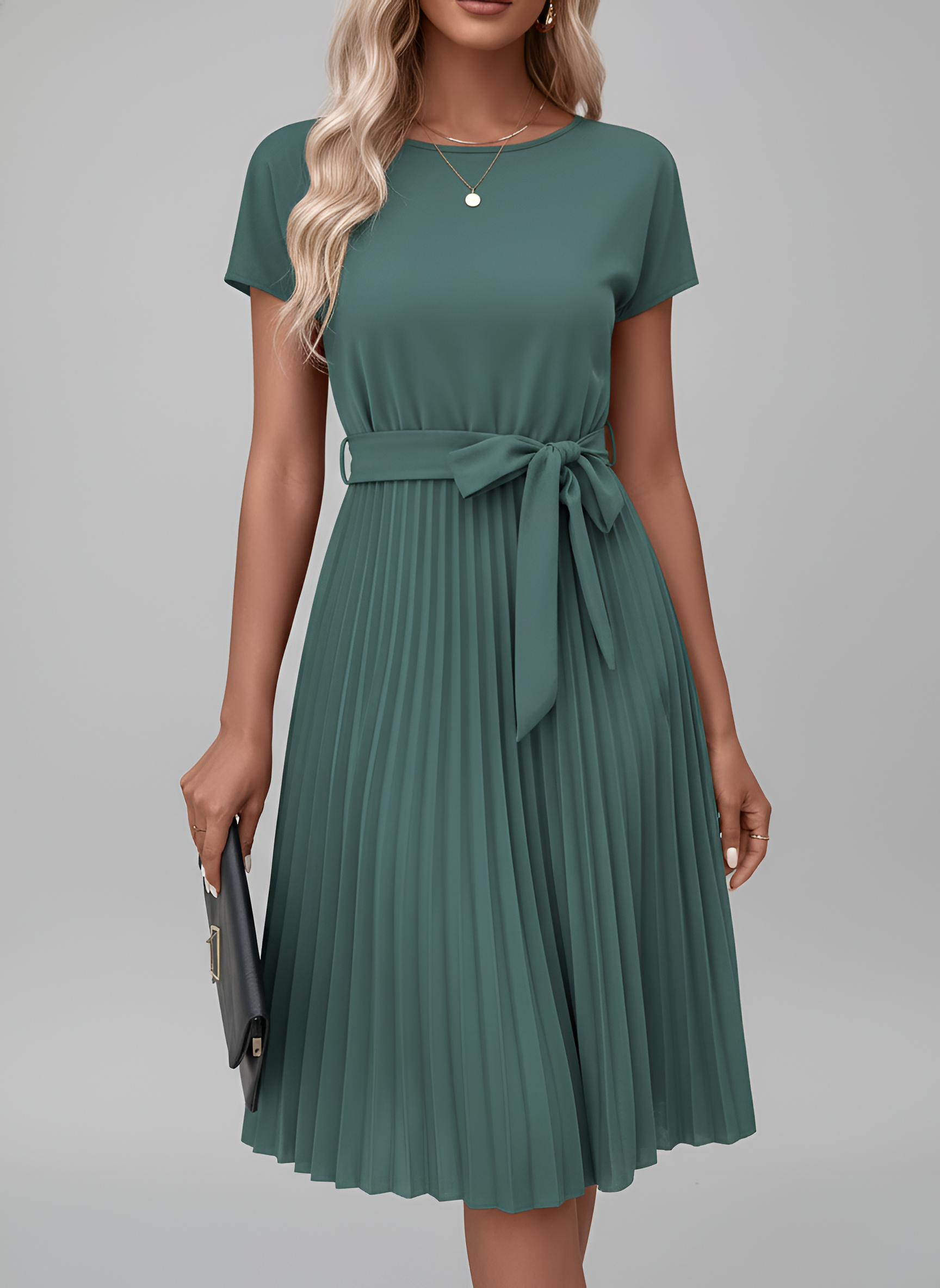 Women’s Tie-Waist Pleated Midi Dress
