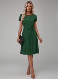 Women’s Tie-Waist Pleated Midi Dress
