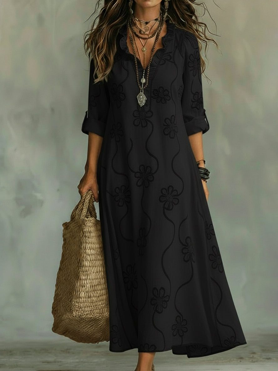 Women's Embroidered Boho Maxi Dress