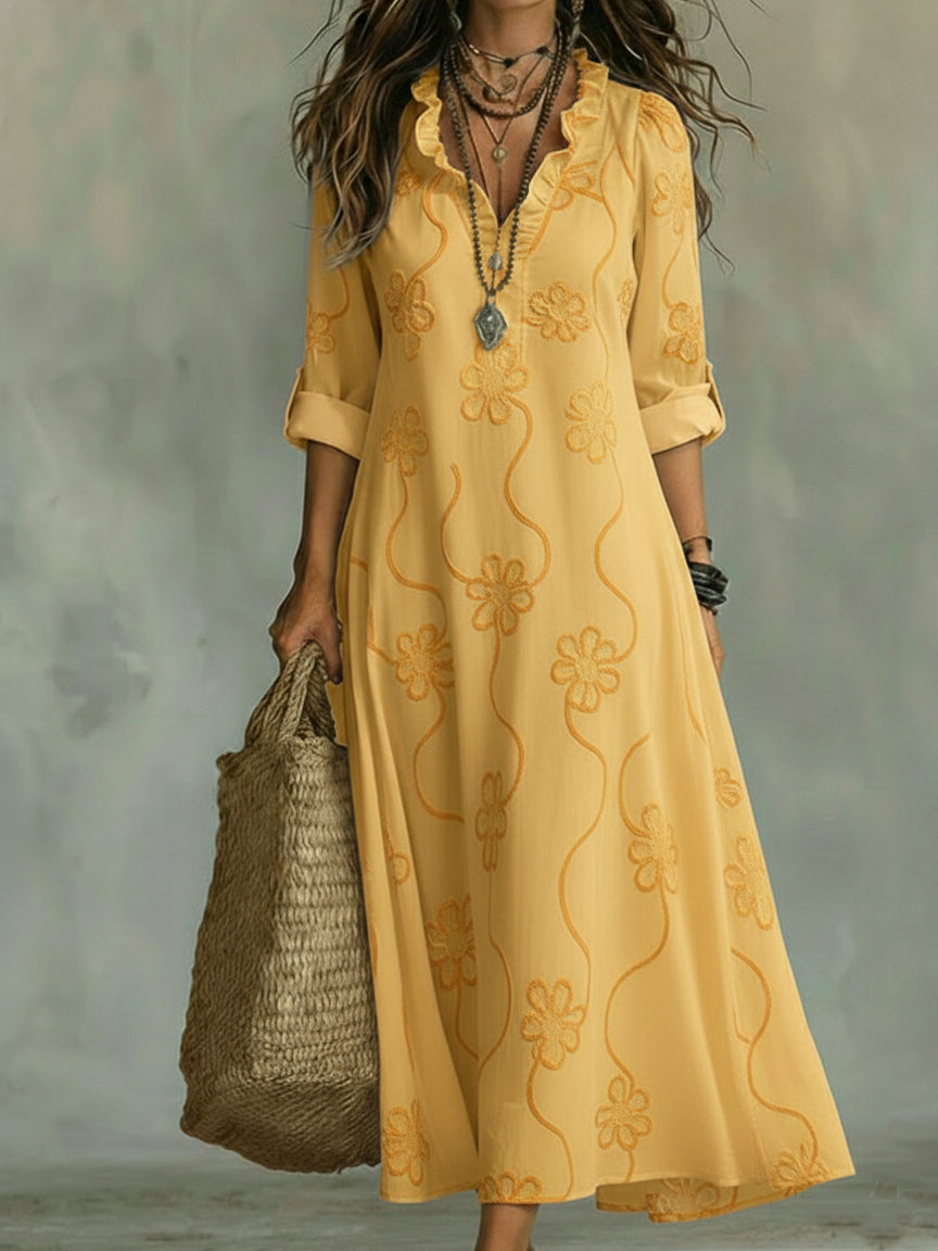 Women's Embroidered Boho Maxi Dress