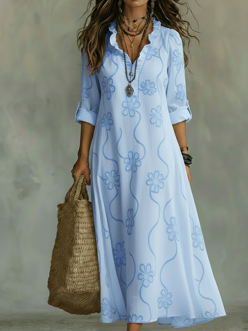 Women's Embroidered Boho Maxi Dress