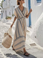 Women’s Striped Tie-Waist Wrap Maxi Dress