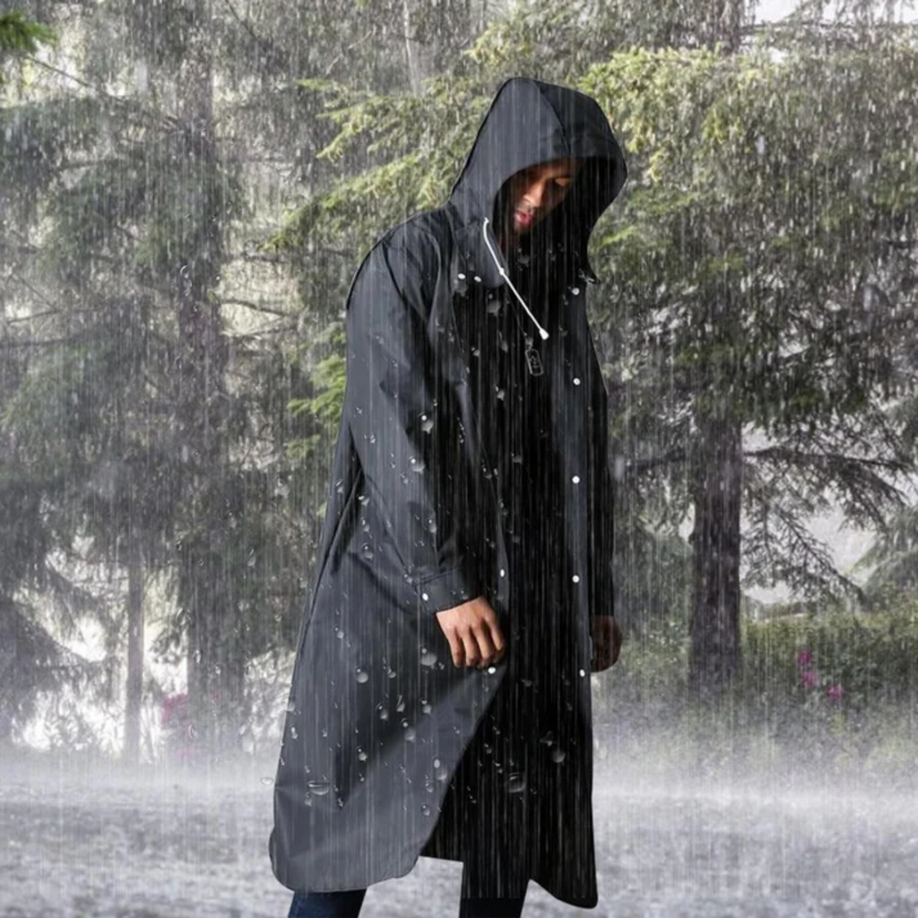 Men’s Long Hooded Coat with Snap Front