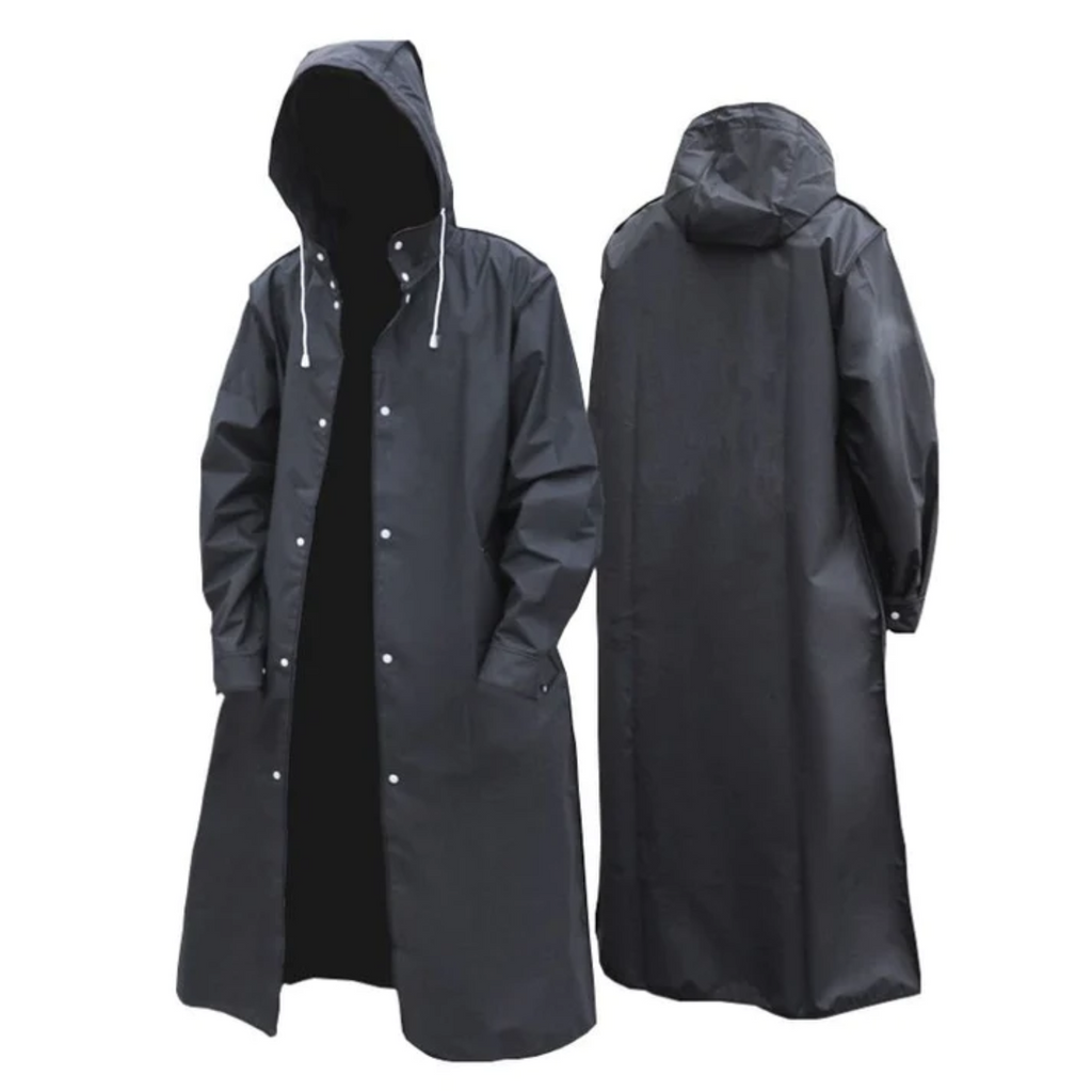 Men’s Long Hooded Coat with Snap Front
