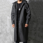Men’s Long Hooded Coat with Snap Front