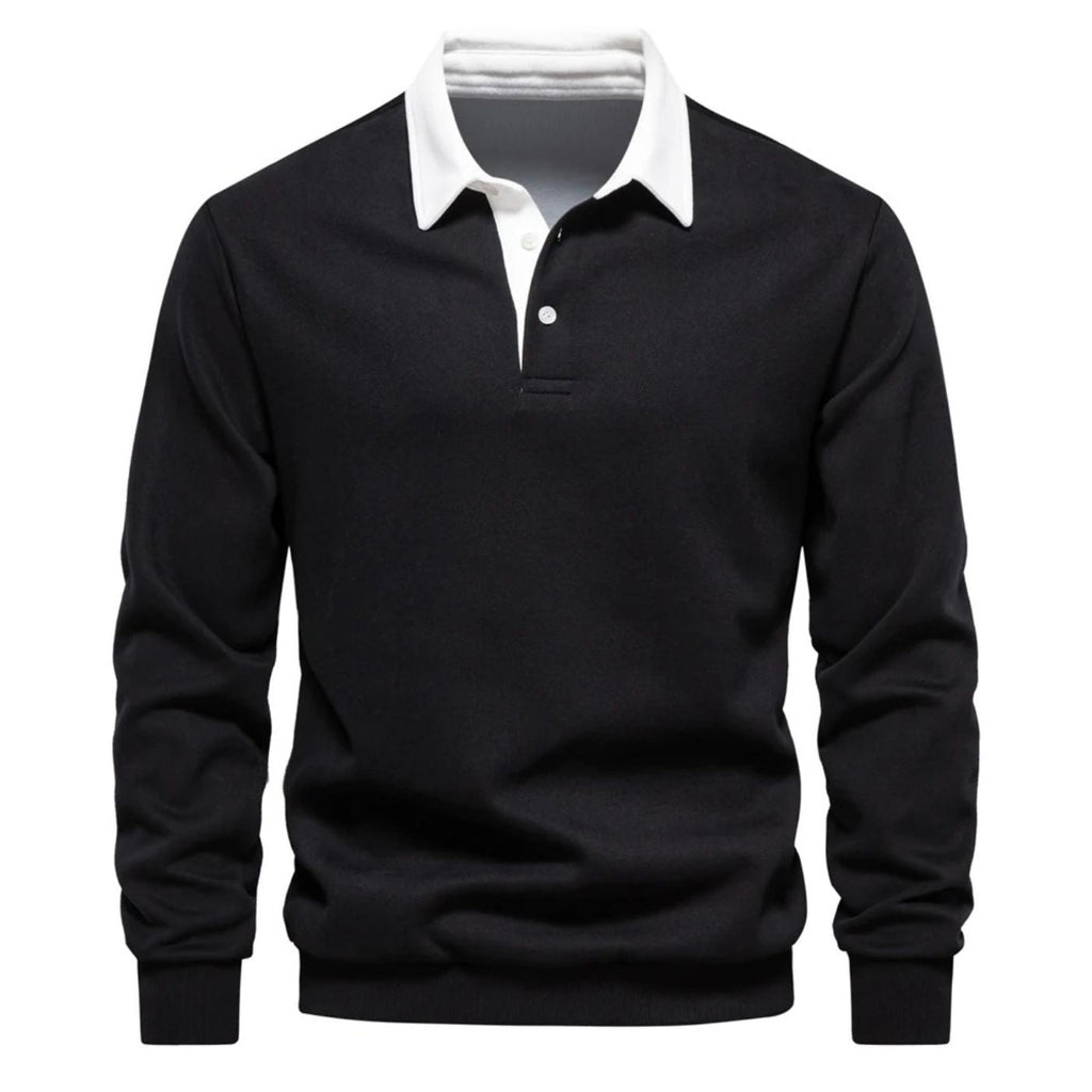 Men’s Contrast Collar Long Sleeve Polo Sweater