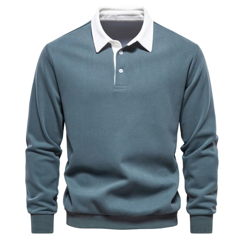 Men’s Contrast Collar Long Sleeve Polo Sweater