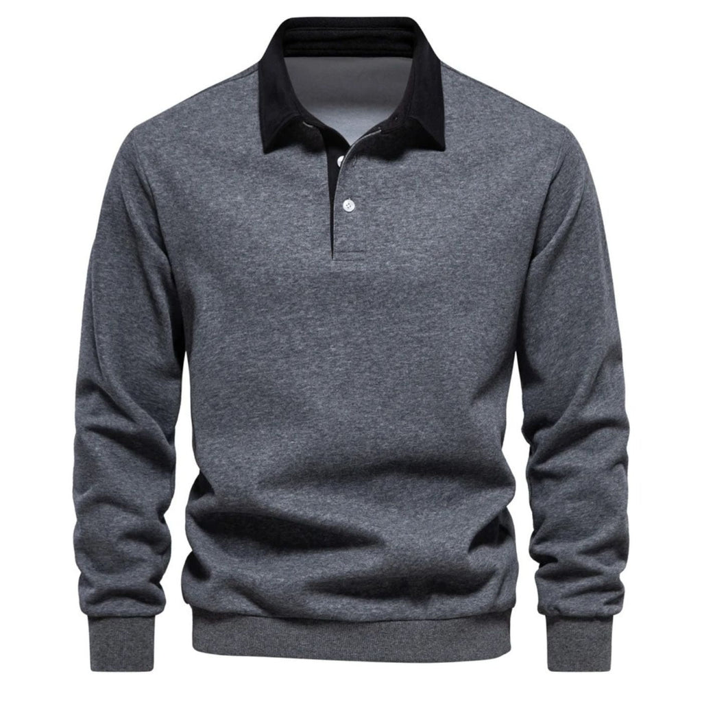 Men’s Contrast Collar Long Sleeve Polo Sweater