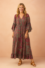 Women’s Paisley Bell-Sleeve Maxi Dress
