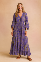Women’s Paisley Bell-Sleeve Maxi Dress