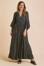 Women’s Paisley Bell-Sleeve Maxi Dress