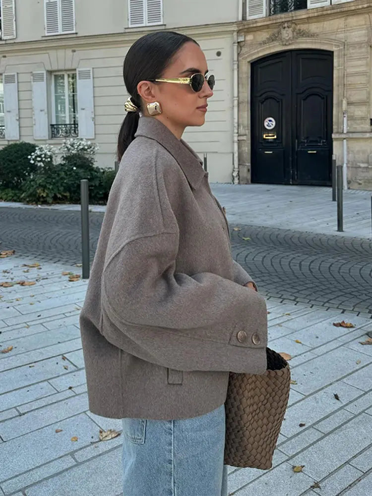Women’s Oversized Collared Button-Front Jacket