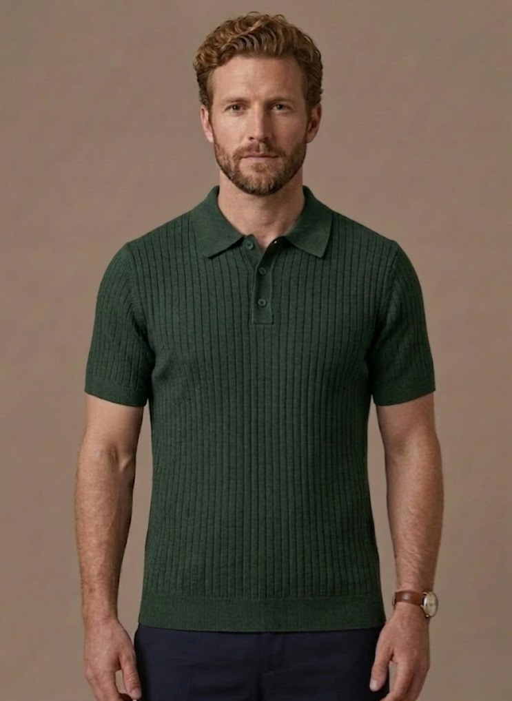 Men's Ribbed Short Sleeve Polo Shirt