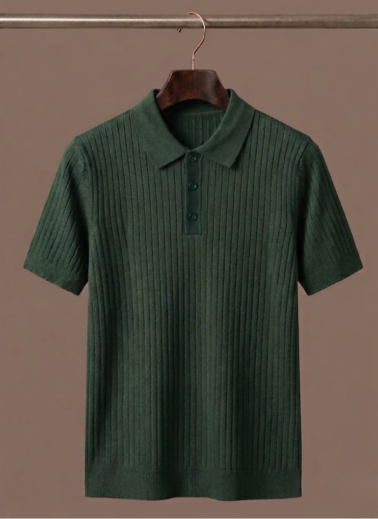 Men's Ribbed Short Sleeve Polo Shirt