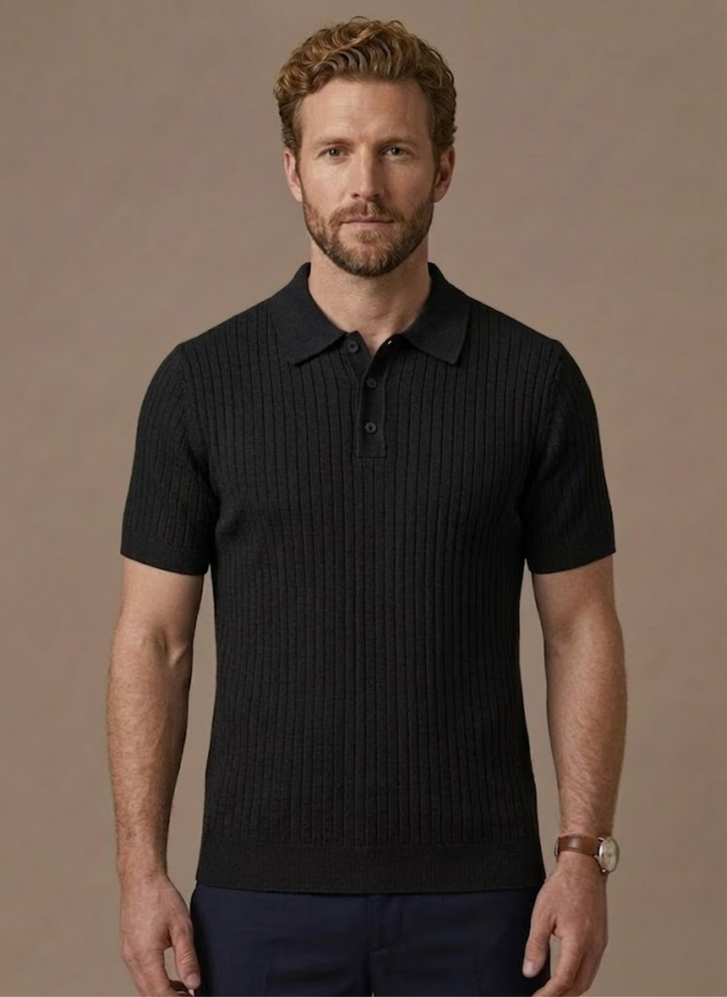 Men's Ribbed Short Sleeve Polo Shirt