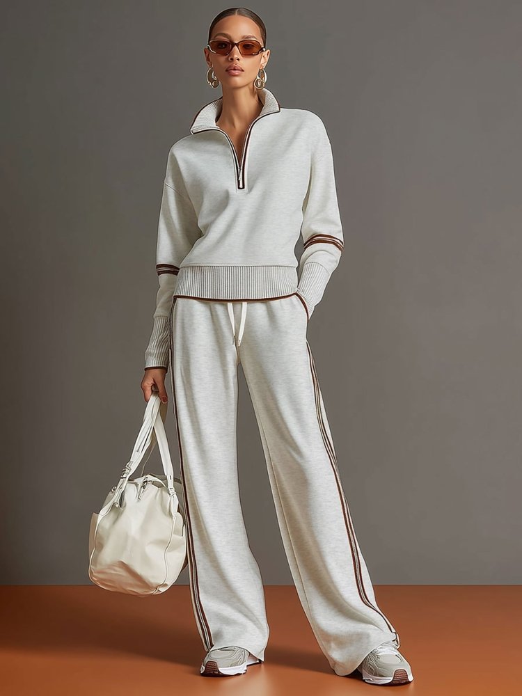 Women's Two-Piece Half-Zip Pullover and Pants Set