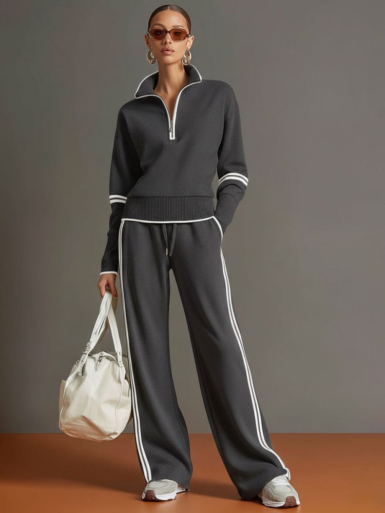 Women's Two-Piece Half-Zip Pullover and Pants Set