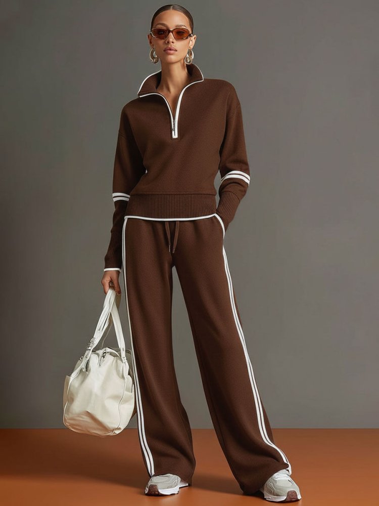 Women's Two-Piece Half-Zip Pullover and Pants Set