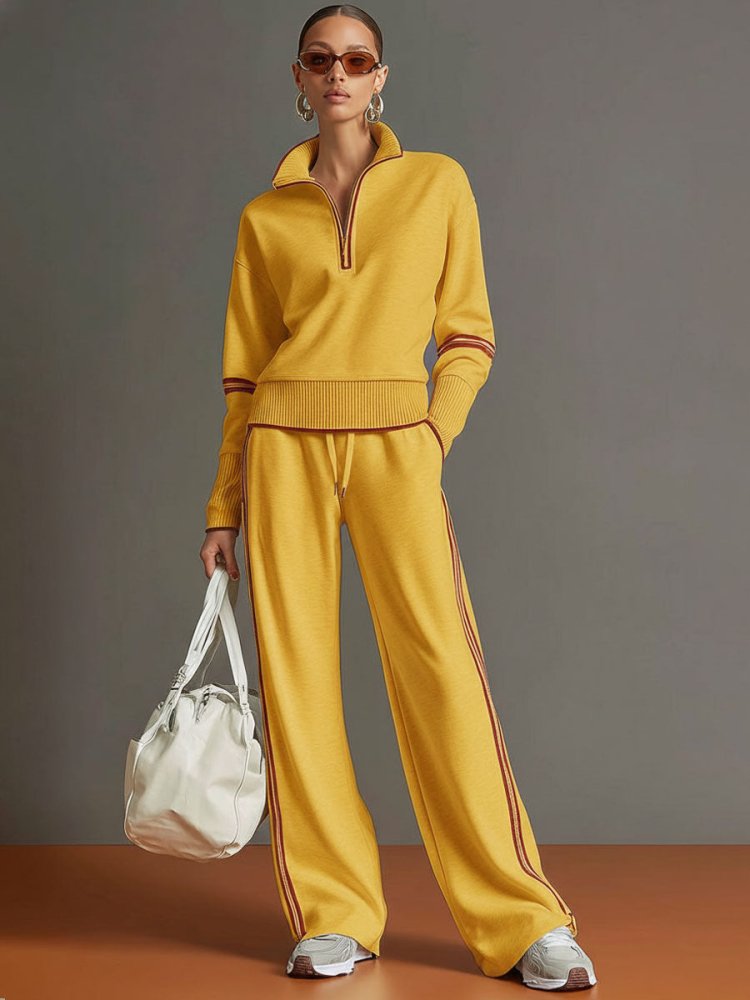 Women's Two-Piece Half-Zip Pullover and Pants Set