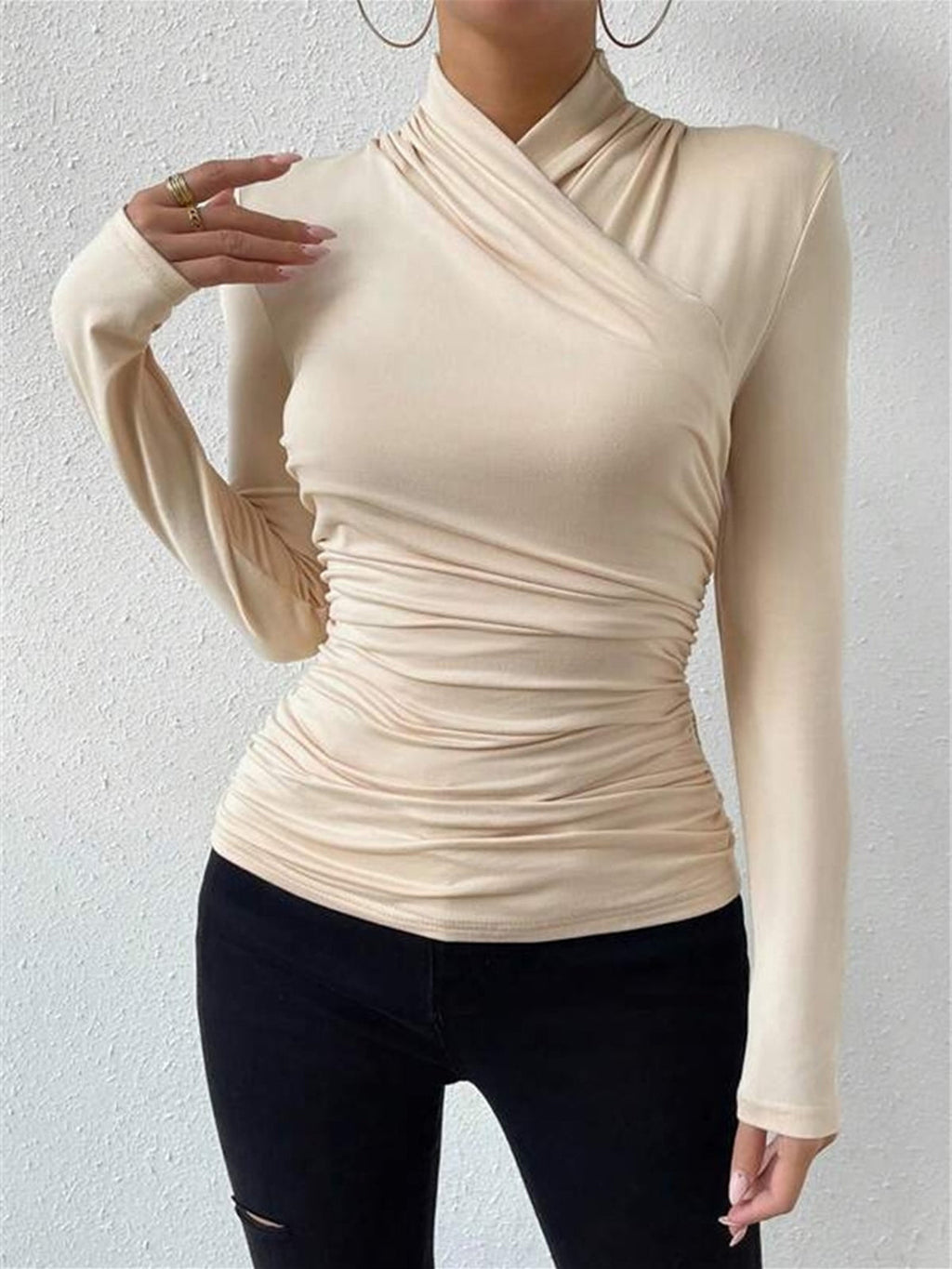 Women's Long Sleeve Mock Neck Wrap Top