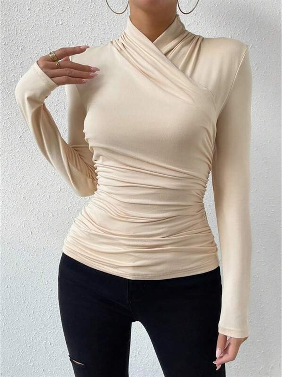 Women's Long Sleeve Mock Neck Wrap Top