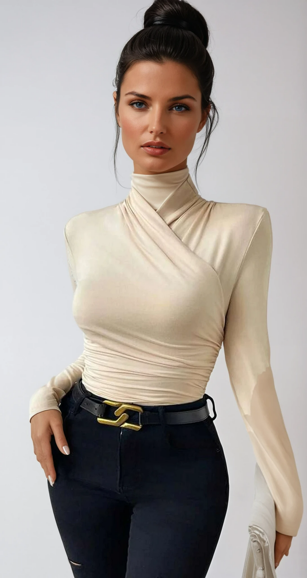 Women's Long Sleeve Mock Neck Wrap Top