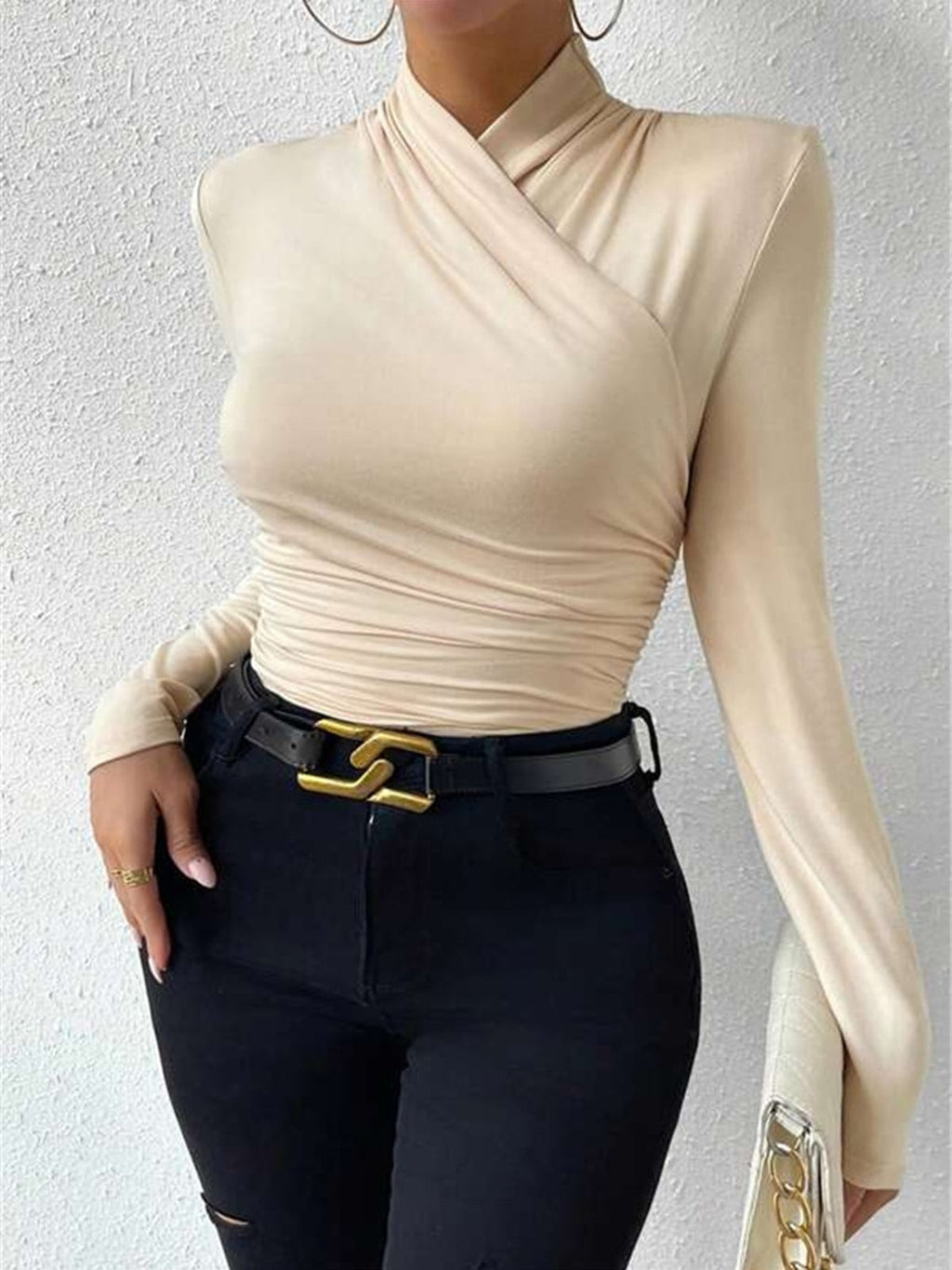 Women's Long Sleeve Mock Neck Wrap Top