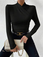 Women's Long Sleeve Mock Neck Wrap Top