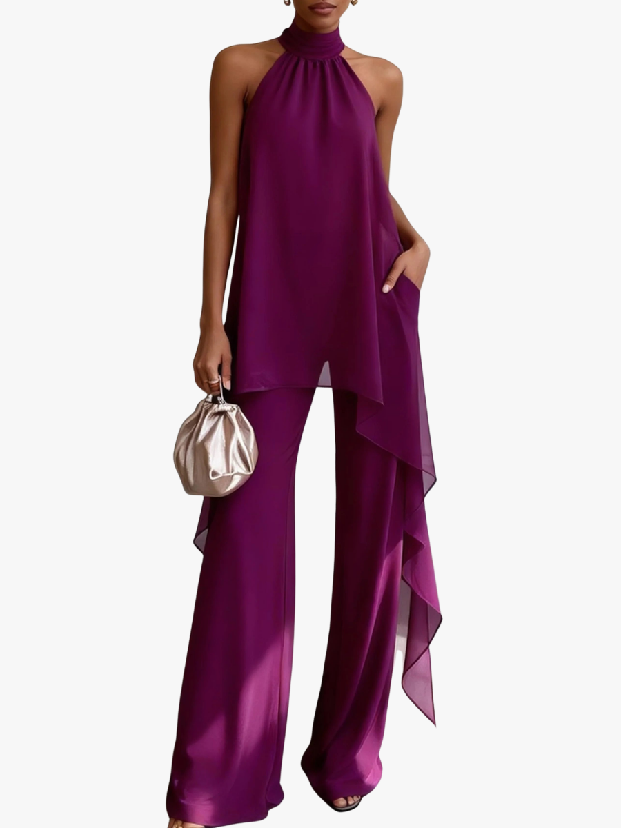 Women’s Pant Set with Asymmetric Halter Top