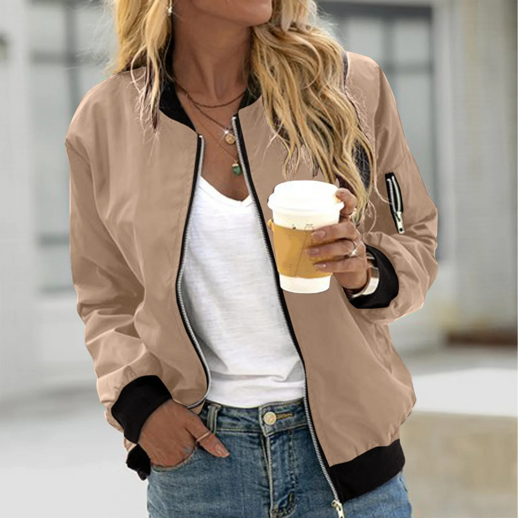 Women's Bomber Jacket with Sleeve Zip Detail